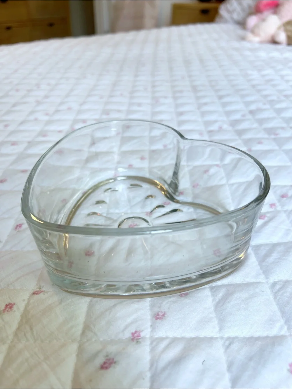 Vintage Heart Shaped Glass Trinket Dish Jewelry Candy Catchall Decor